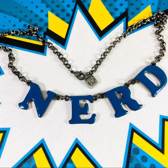 Funny NERD necklace blue enamel linked letters - Picture 1 of 5